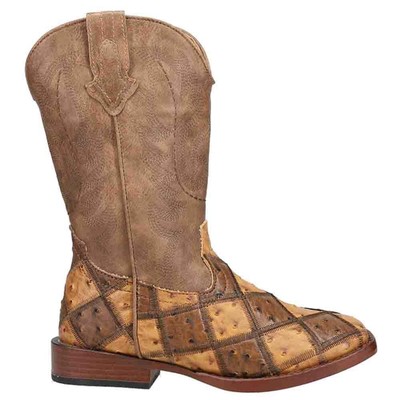 Roper Bird Blocks Ostrich Square Toe Cowboy Youth Boys Brown Casual Boots 09-11