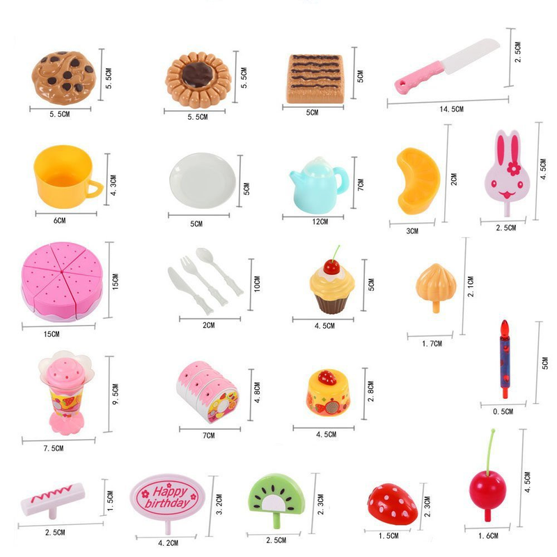 Birthday Cake Toy Play Food Set 75 Pieces Plastic Kitchen Cutting Toy