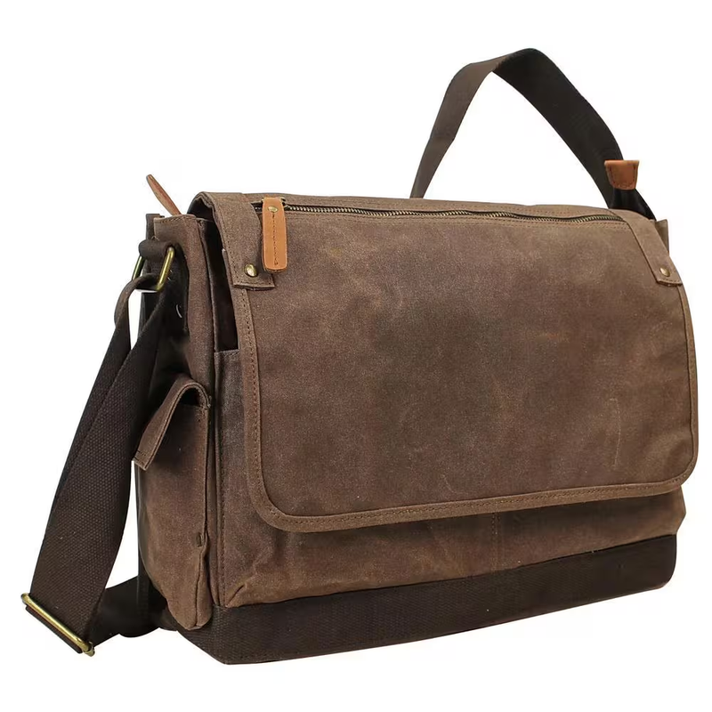 Waxed Canvas Messenger Bag Leather Laptop Crossbody Satchel Vintage School Bag