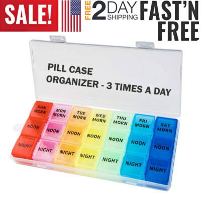 7 Day Weekly Pill Organizer Case Portable Color Coded Container Medicine Holder