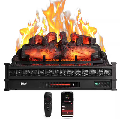 Eternal Flame 1500W 30'' Black WiFi Infrared Electric Fireplace, Realistic Log
