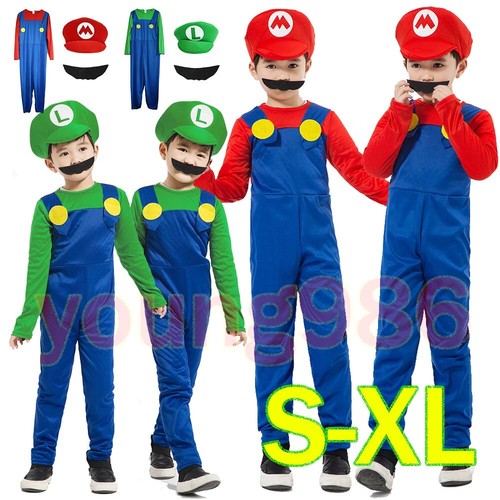 Boys Super Mario And Luigi Fancy Dress Plumber Bros  Costume