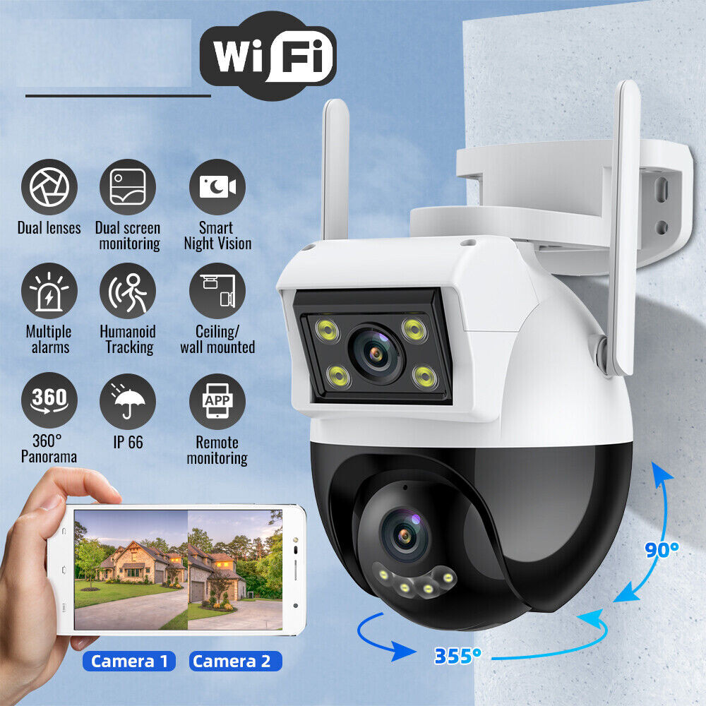Dual Lens HD 1080P WiFi IP Wireless Camera Outdoor CCTV PTZ Home Security IR Cam