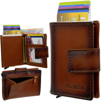 FIGURETTA Aluminium Leder Geldbörse Geldbeutel RFID Kartenetui Kreditkartenetui