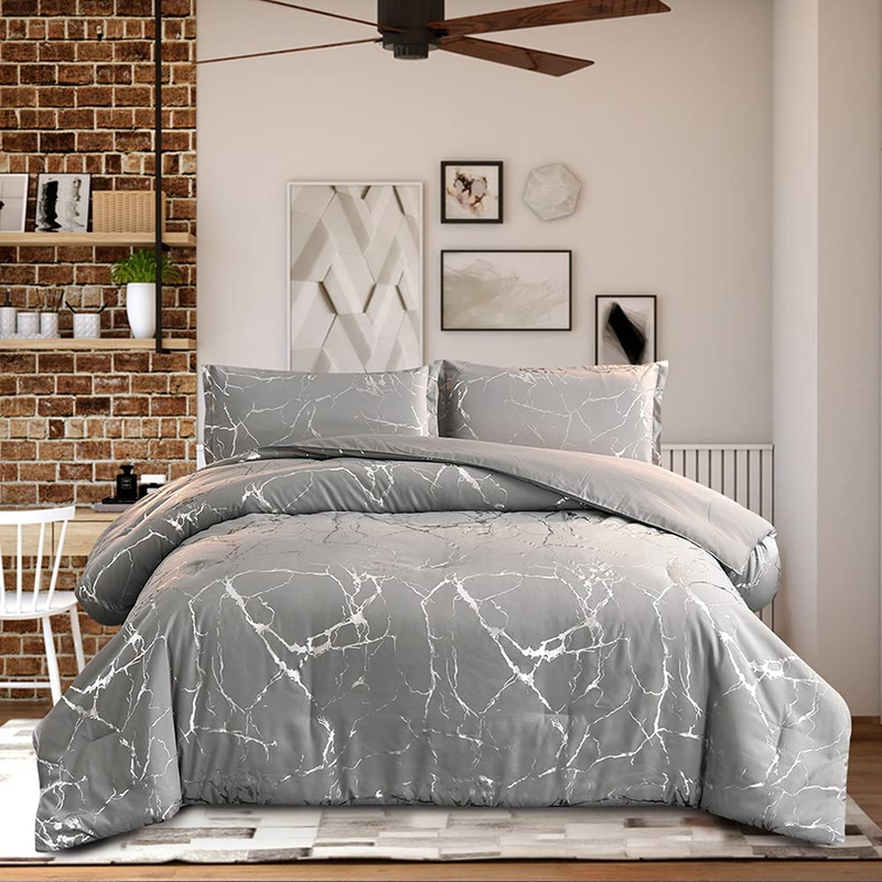 Queen Size Glitter Bedding Set, Grey/silver