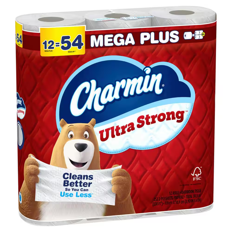 Charmin Ultra Strong Toilet Paper 12 Mega Plus Rolls 2 Ply Septic Safe Soft Bulk