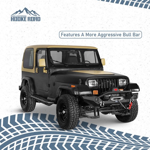 Fit 1987-1995 Jeep Wrangler YJ Front Bumper w/ Winch Plate & LED Lights & D-Ring