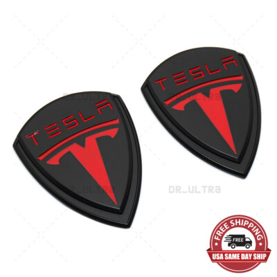 2x For Tesla Fender Marker Door Medal Badge Sport Car Logo Emblems Decoration 