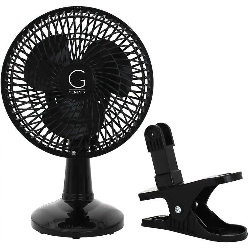 Genesis 6-Inch Clip Convertible Table-Top Clip Fan Two Quiet Speeds Ideal Black