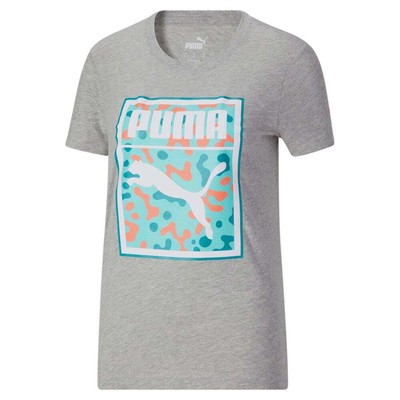 

Футболка с короткими рукавами и круглым вырезом с логотипом Puma, женские повседневные топы размера , 672, Grey