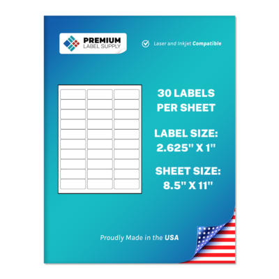 750 Premium 2.625" x 1" Self Adhesive Address Labels 30 per sheet * 30 up*