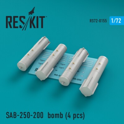 1/72 Reskit RS72-0155 SAB-250-200 bomb for Su, MiG-21/27, Yak-38/130 (4 pcs)