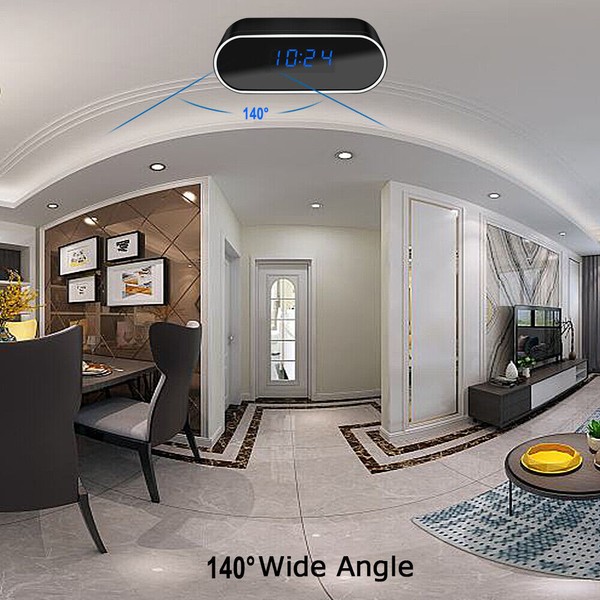 Modern interior with wide-angle security camera view.