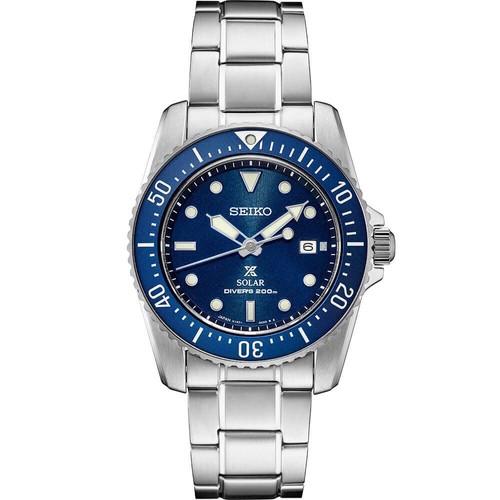 Pre-owned Seiko Sne585 Solar Dive Watch For Men - Prospex Collection - Lumibrite Hands In Blue - Sne585