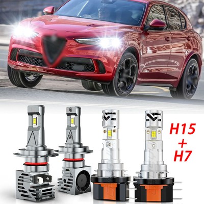 Fit Alfa Romeo Stelvio 2019  LED Headlight Kit H15 High Beam H7 LOW Beam white