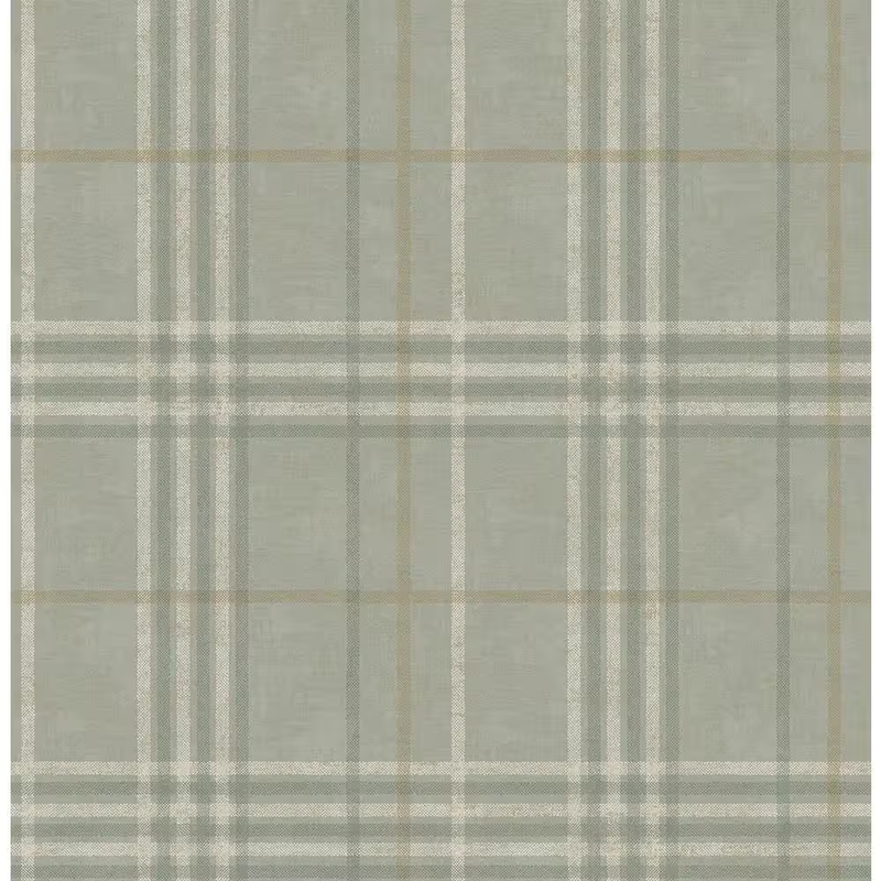 Plaid Wallpaper Sage Teal Copper Non Woven Wall Covering Roll 20.5 In x 33 Ft
