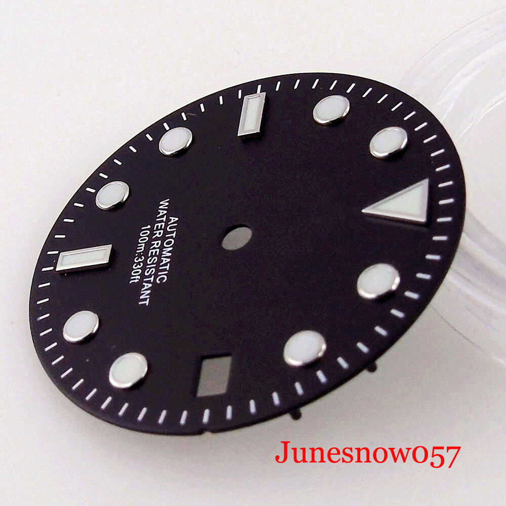 28.5mm Men's Watch Dial Greenish-blue Luminous Fit NH35A MIYOTA ETA2824 Movement