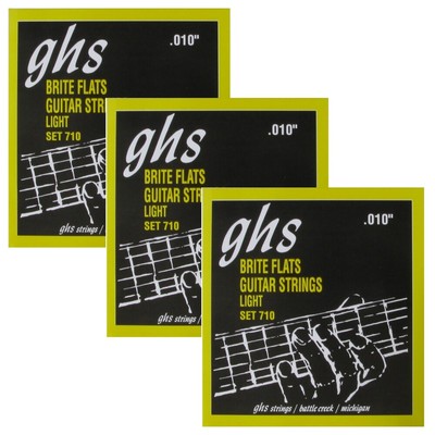 3 Sets of GHS 710 Brite Flats Flatwound Light Electric Guitar Strings 10-46