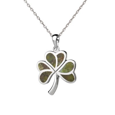 Irish Shamrock - Irisches Kleeblatt Anhänger aus Sterlingsilber & Connemara Marm