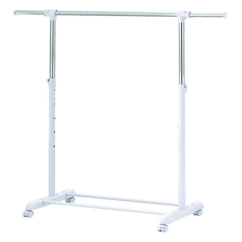 Adjustable Clothing Rolling Garment Clothes Rack Heavy Duty Metal Chrome, White