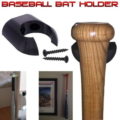 Baseball Bat Display Holder Bracket - Vertical Wall Mounted Hanger - Black