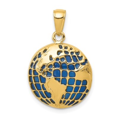 Pre-owned Skyjewelers Real 14kt Yellow Gold Blue Enameled Globe Pendant