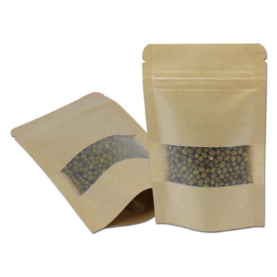 Stand Up Kraft Paper Food Bags With Clear Window for Zip Gift Resealable lock 