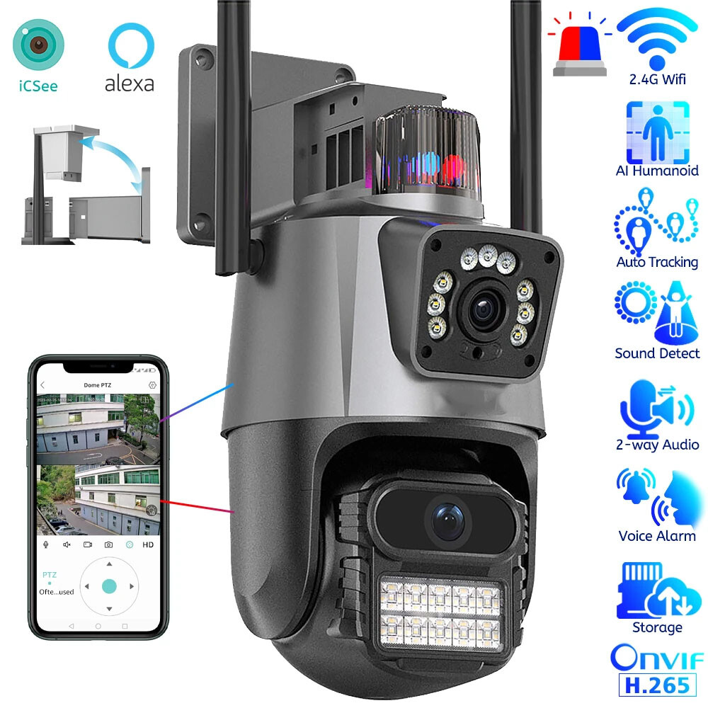 8MP 4K Wifi Security Camera Dual Lens 1-8X Zoom Outdoor PTZ IP Night Vision Cam