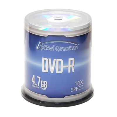 100 PC Optical Quantum 16X 4.7 GB DVD-R Silver Top Disc Cake Box OQDMR16ST-BX