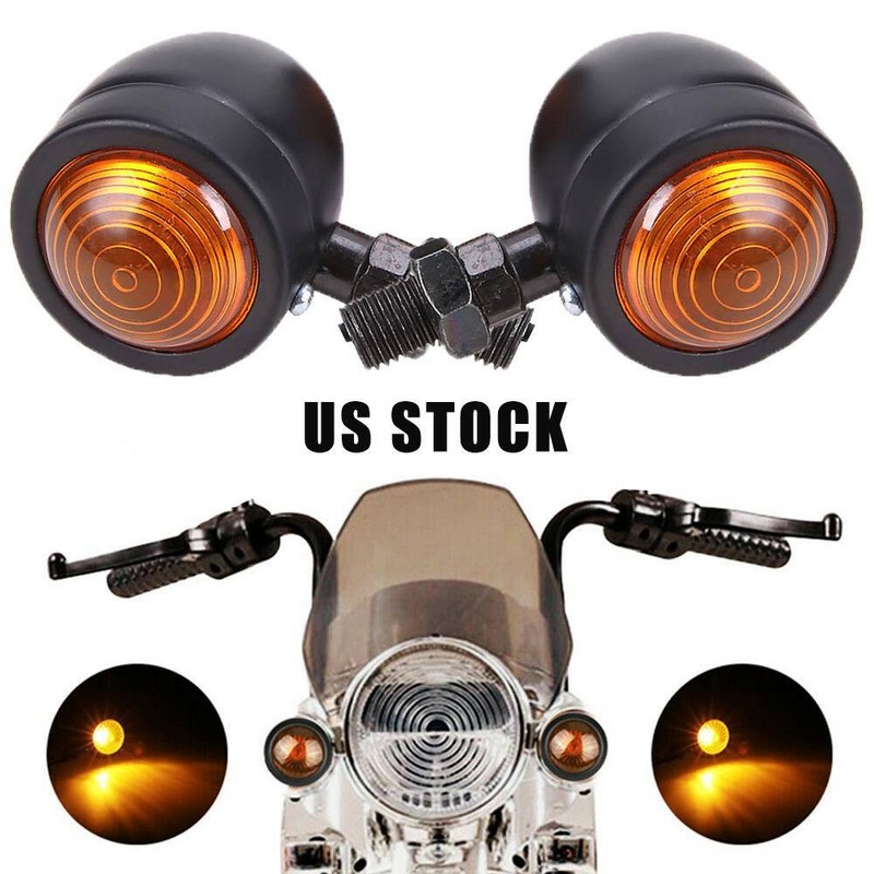 2Pcs 12V BLACK Motorcycle Turn Signals Mini Bullet Blinker Amber