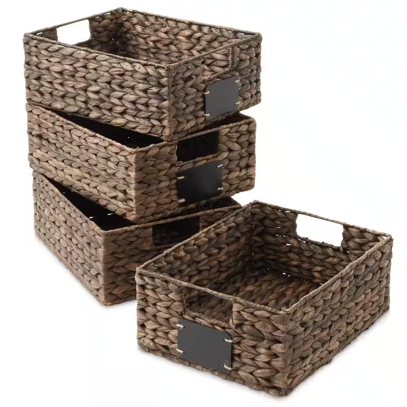 Storage Basket Cubes Water Hyacinth Organizer Bins Set 4 Shelf Cube 12x12