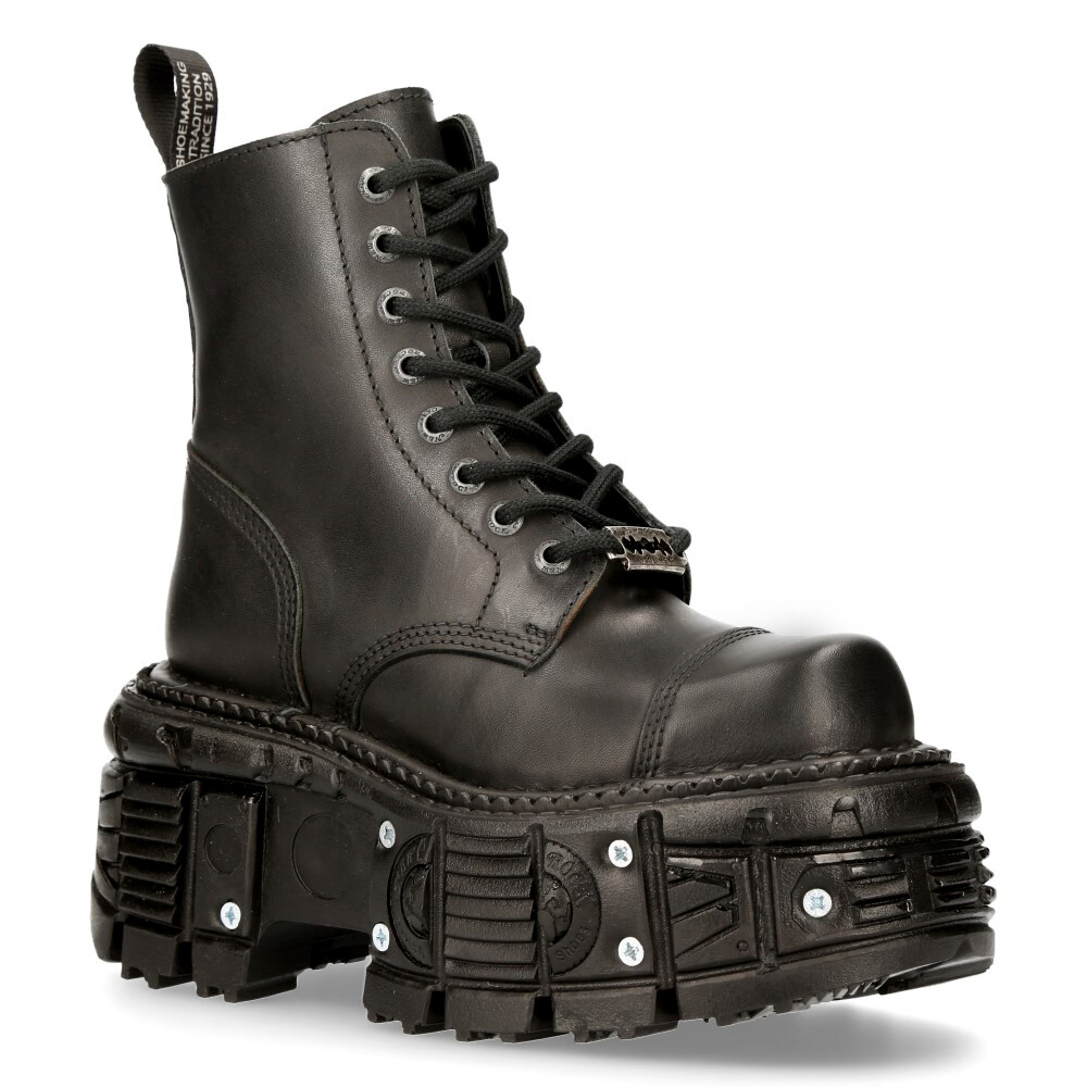 Pre-owned Rock Boots Tank083-c1 Real Leather Combat Black Platform Biker Military Shoe