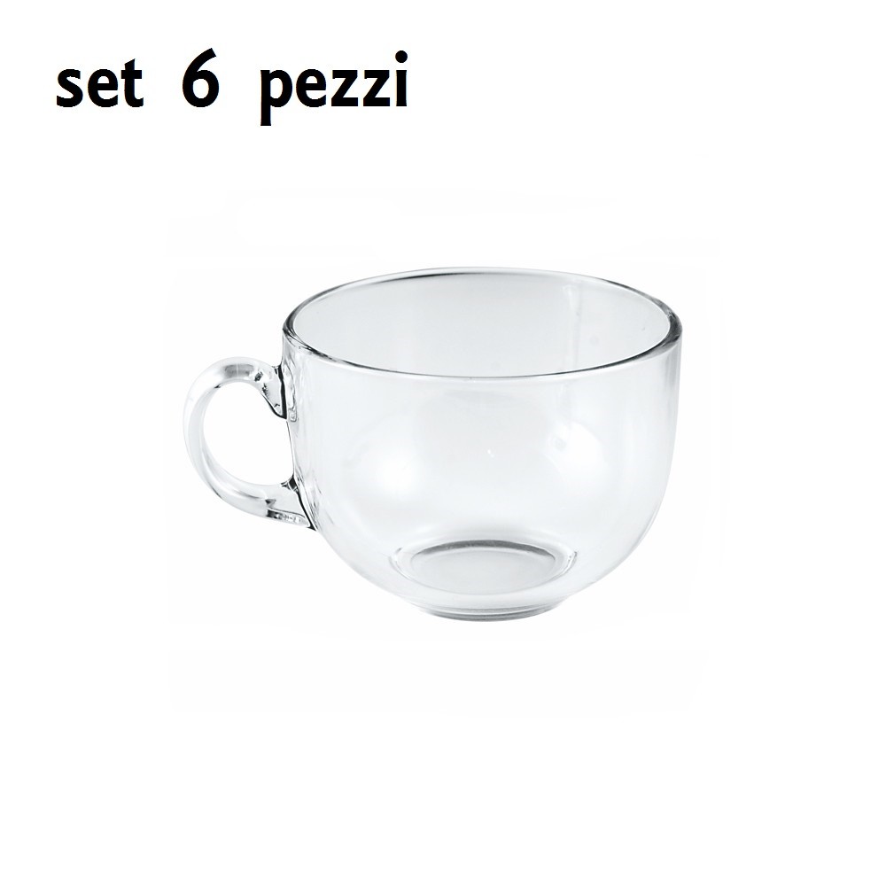 Set 6 Pezzi Tazza Tazzone Vetro Trasparente Latte Colazione 370ml sus