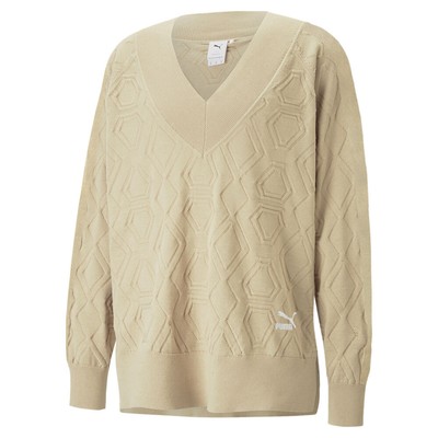 Мужская трикотажная толстовка Puma Luxe Sport T7 с V-образным вырезом бежевого цвета 53801967
