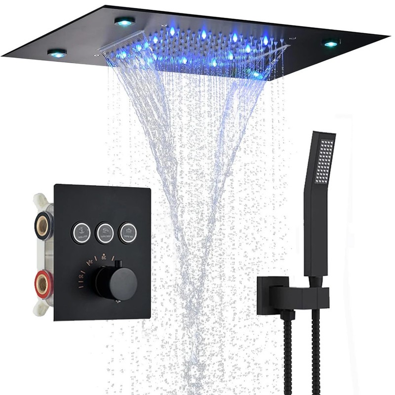 Soffione Doccia LED Cascata Sistema Doccia Termostatico Digitale MISCELATORE LED
