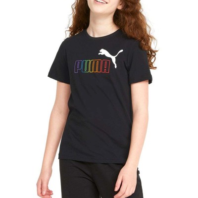 Футболка Puma Essentials+ Rainbow с круглым вырезом и короткими рукавами для молодежи, черная, повседневная