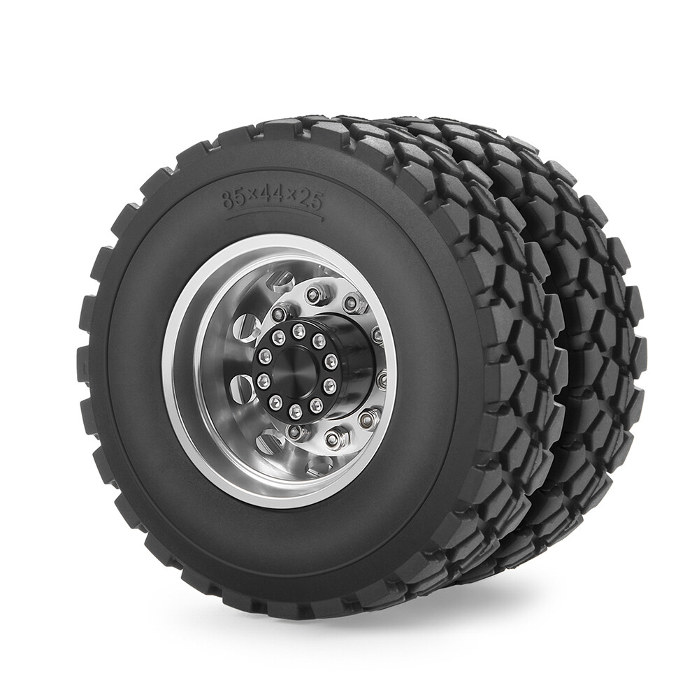 6x6 Metal Alloy Front & Rear Wheel Hub Rim w/ Tires For 1/14 Tamiya RC Truck Car