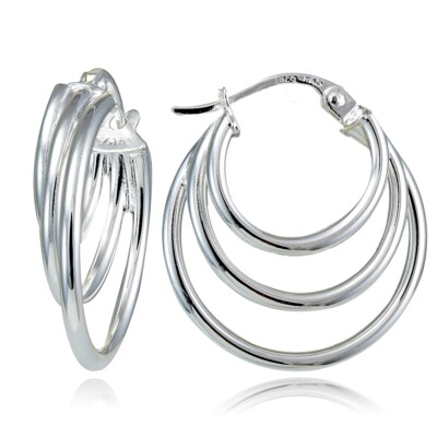 Sterling Silver Triple Round Hoop Earrings | eBay