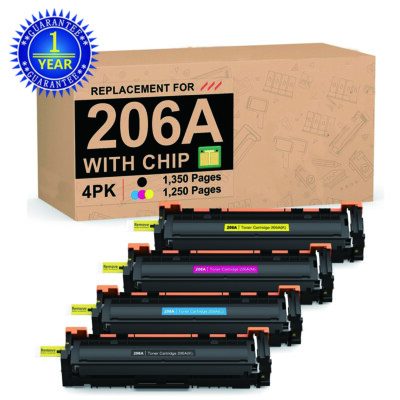 WITH CHIP 4PK 206A W2110A Toner Cartridge Set HP Color Pro MFP M283fdw M255dw