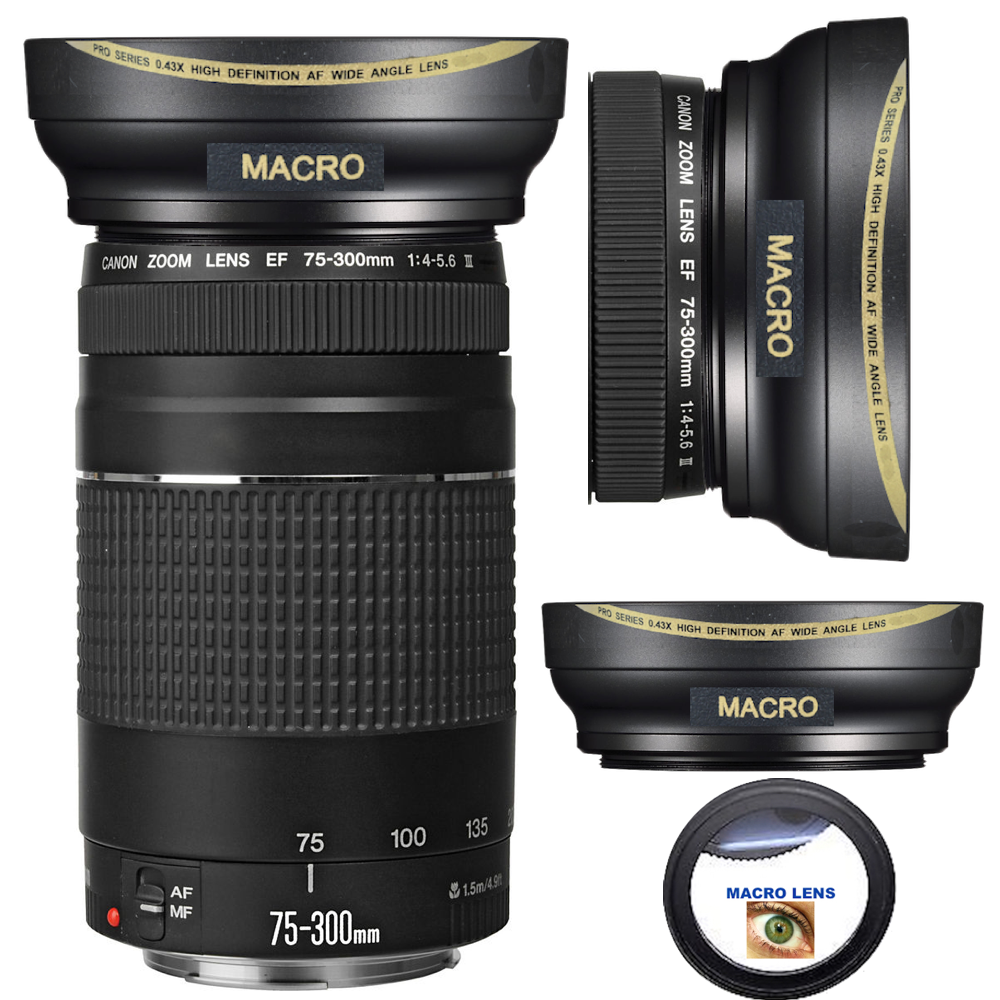 WIDE ANGLE + MACRO LENS FOR Canon EF 75-300mm f/4-5.6 III Le