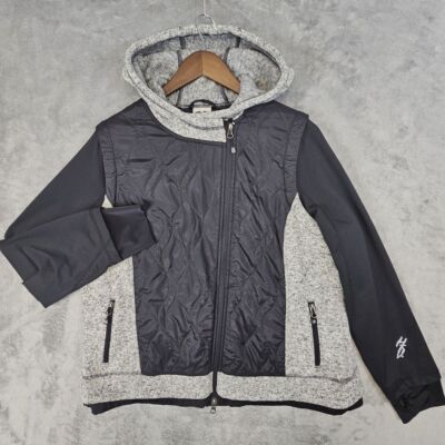 Harley Davidson Hooded Jacket Women's 1W Black Grey Fleece Thumb Holes Logo