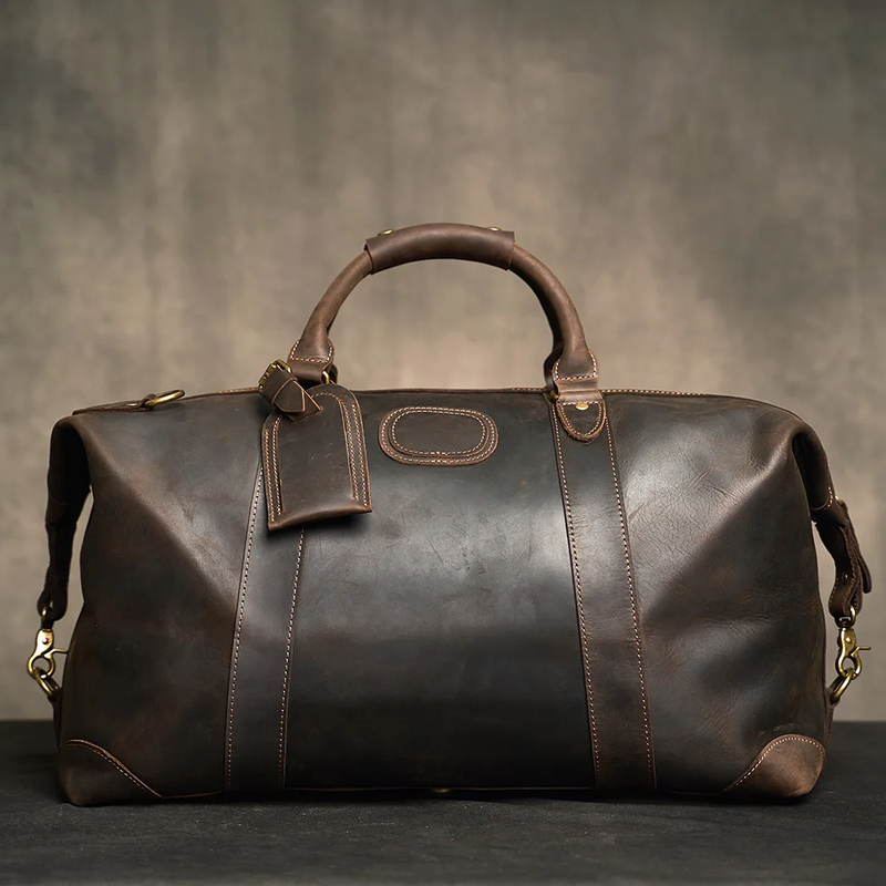 Genuine Leather Personalized Engraving Mens Travel Duffel Bag Shoulder Bag