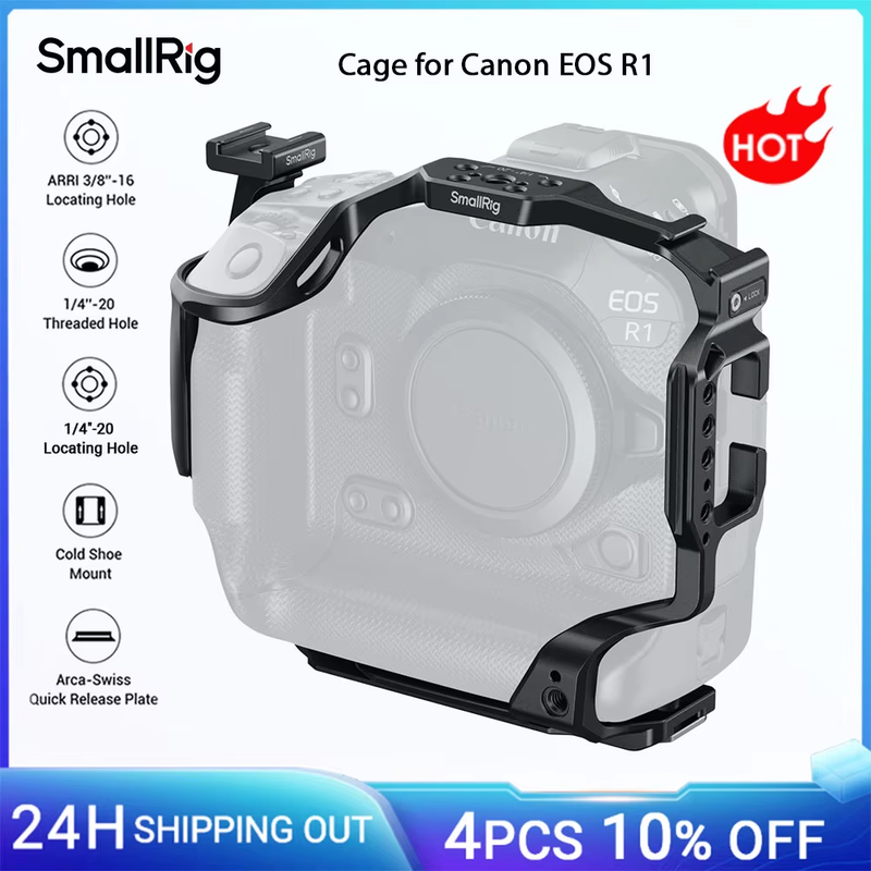 EOS R1 Cage for Canon EOS R1, w Detachable Cold Shoe Mount for DJI Gimbal Built-