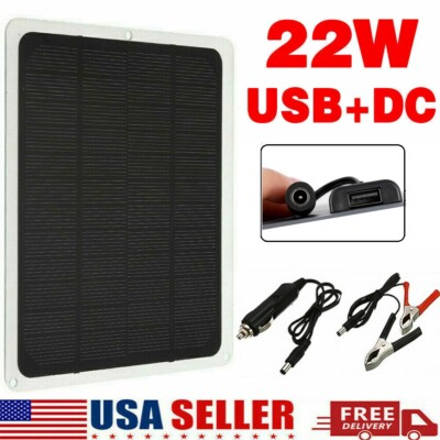 22W Solar Panel Kit 12V Trickle Charger Battery Charger Maintainer Boat RV Car