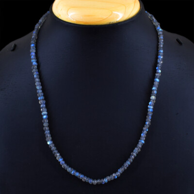 60.00 Cts Earth Mined Blue Flash Labradorite Round Cut Beads Necklace NK 22E49