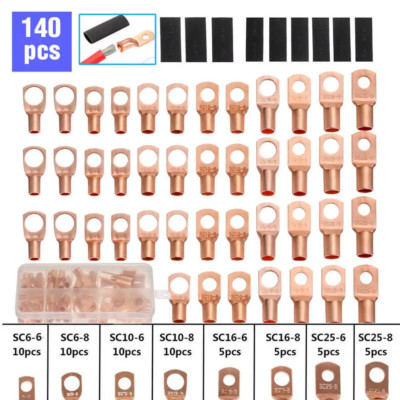 140pcs Copper Wire Lugs Battery Cable Ends Terminal Connectors Assortment Kit US