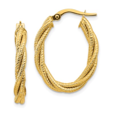 Pre-owned Superdealsforeverything Real 14kt Yellow Gold Polished Textured Twisted Oval Hoop Earrings