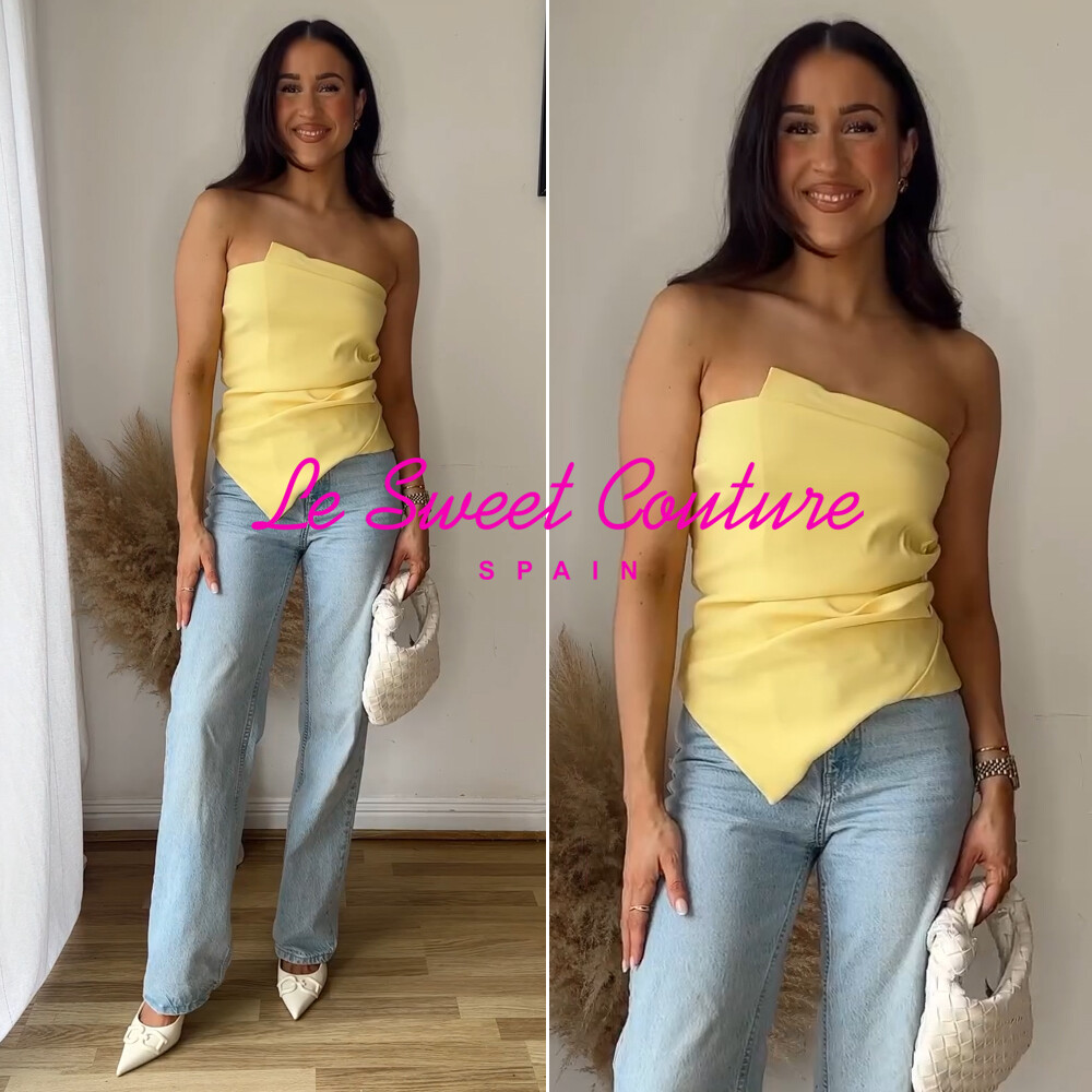 ZARA WOMAN NWT SS24 LIGHT YELLOW STRAPLESS RUCHED TOP 0085
