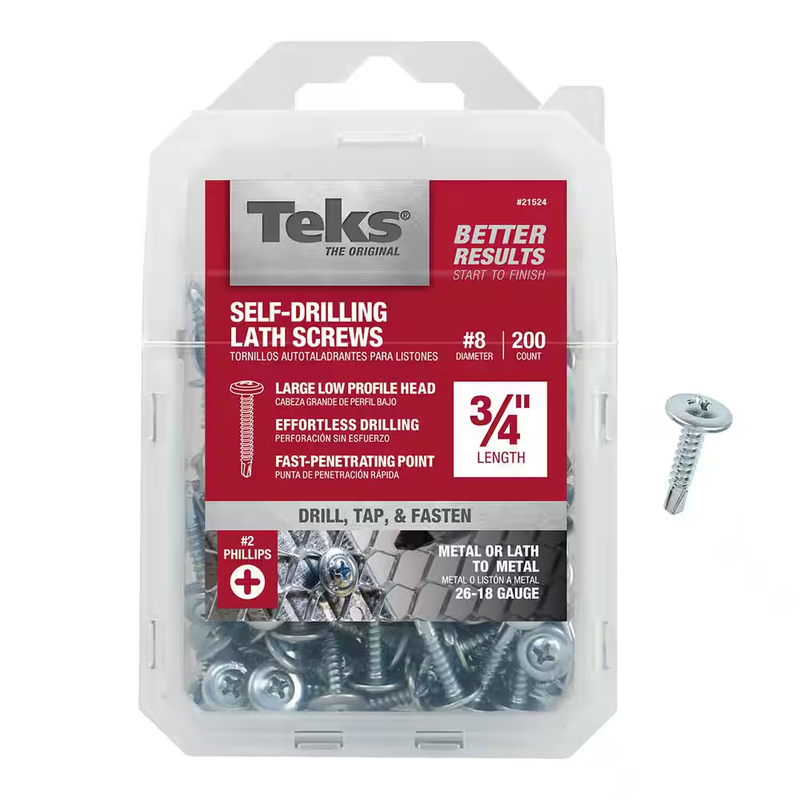 Teks Lath Screws 8 x 3/4 Inch Self Drilling Truss Head Phillips Zinc 200 Pack