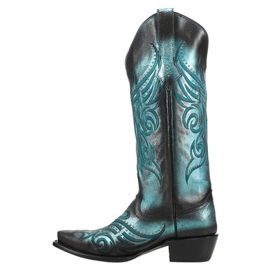 Pre-owned Ferrini Masquerade Embroidered Gradient Metallic Studded Snip Toe Cowboy Womens